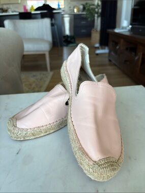 Soludos Pale Pink Leather Espadrille Slip-Ons